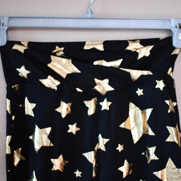 LA Winner Women's Full-Length Black Pull on Gold Shiny Star Leggings Size M - Picture 4 of 5
